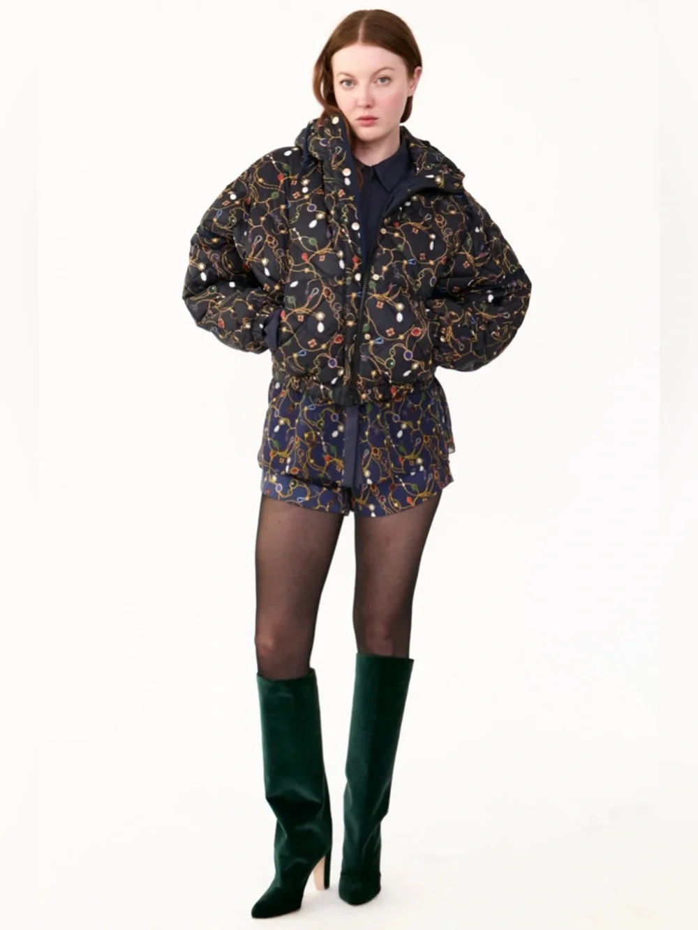 Rachel Antonoff Ace puffer jacket in tree of lost jewels print - Picture 3 of 9